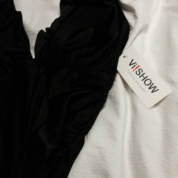 NWT MONOKINI V NECK RUFFLE CUT OUT LACE UP BACK SIZE XL SLIMMING - Picture 11 of 13